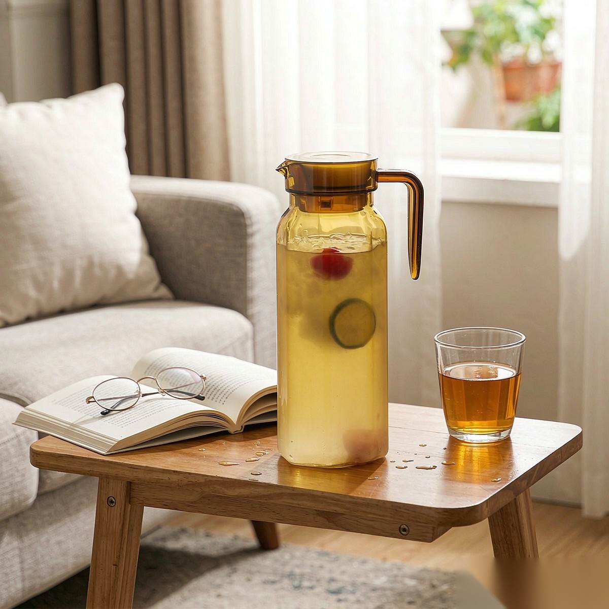 BY-9144B unbreakable PC stainless steel handle water pitcher (tea) - in use for afternoon tea