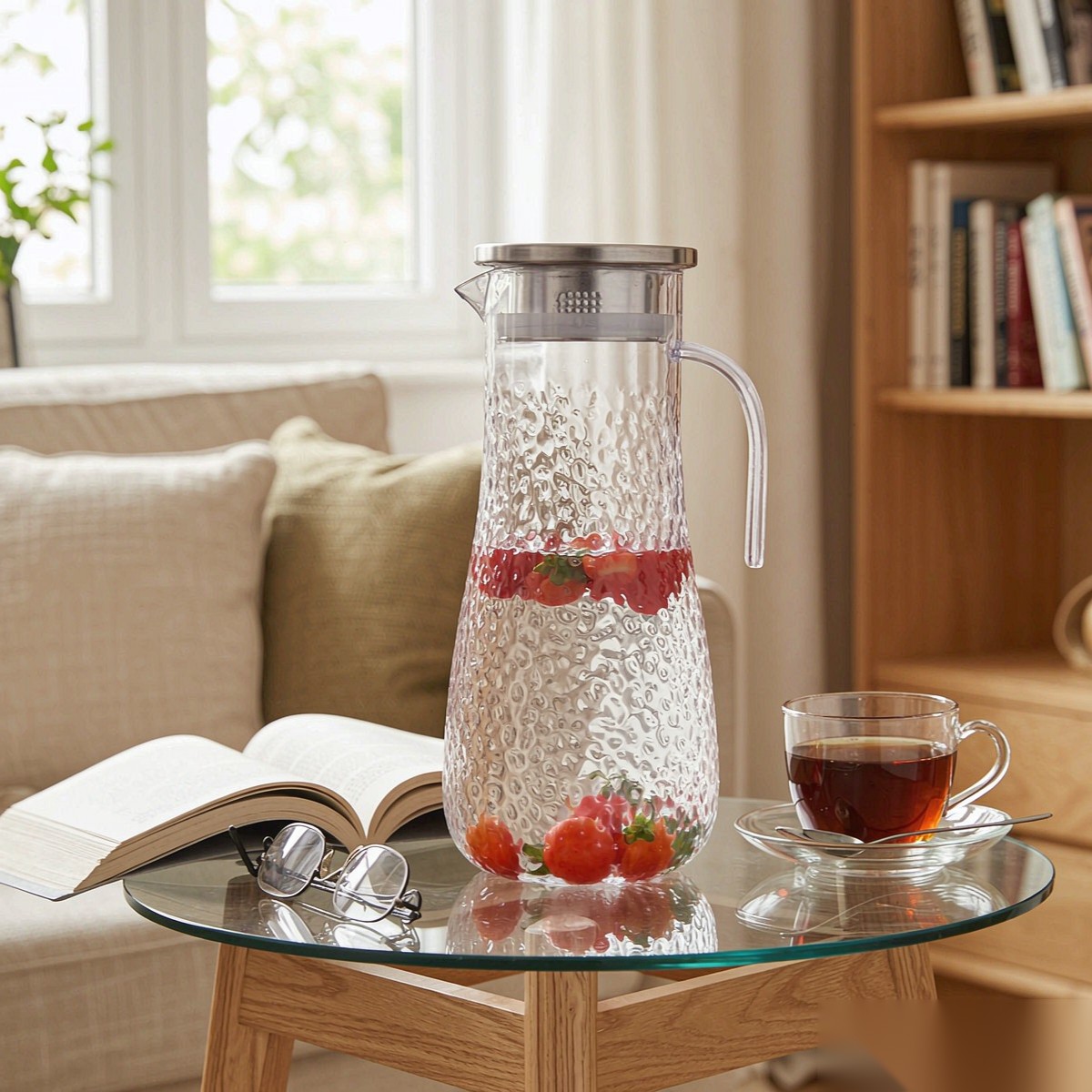 BY-9164 unbreakable PC stainless steel handle water pitcher (tea) - in use for afternoon tea