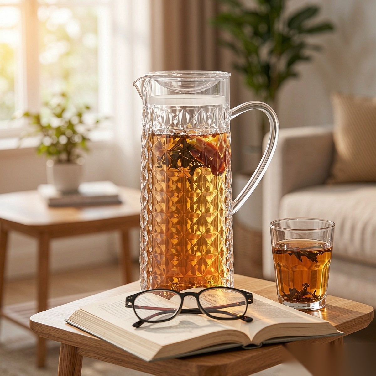 BY-9165 unbreakable PC full-handle water pitcher (tea) - in use for afternoon tea