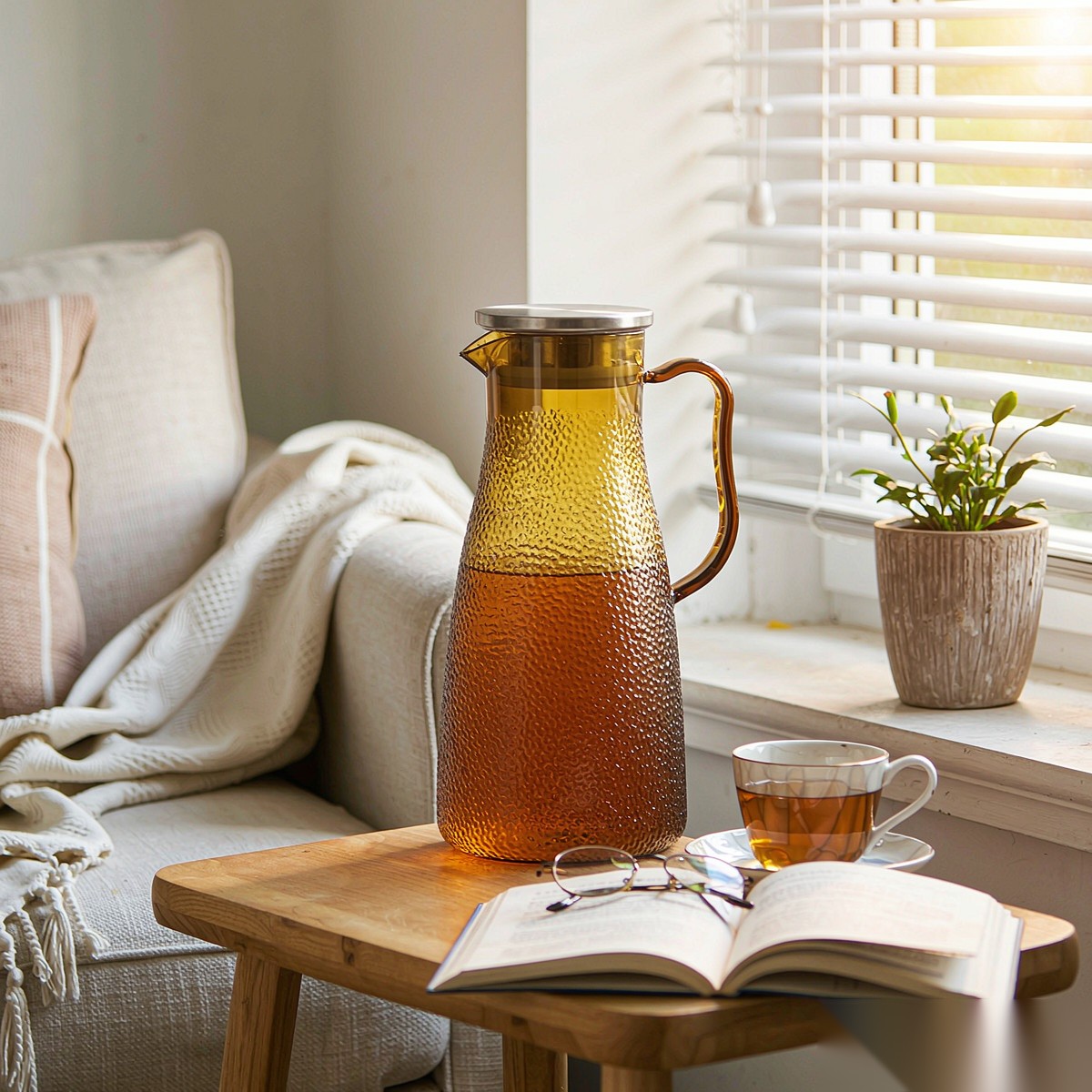 BY-9191A unbreakable PC full-handle water pitcher (tea) - in use for afternoon tea