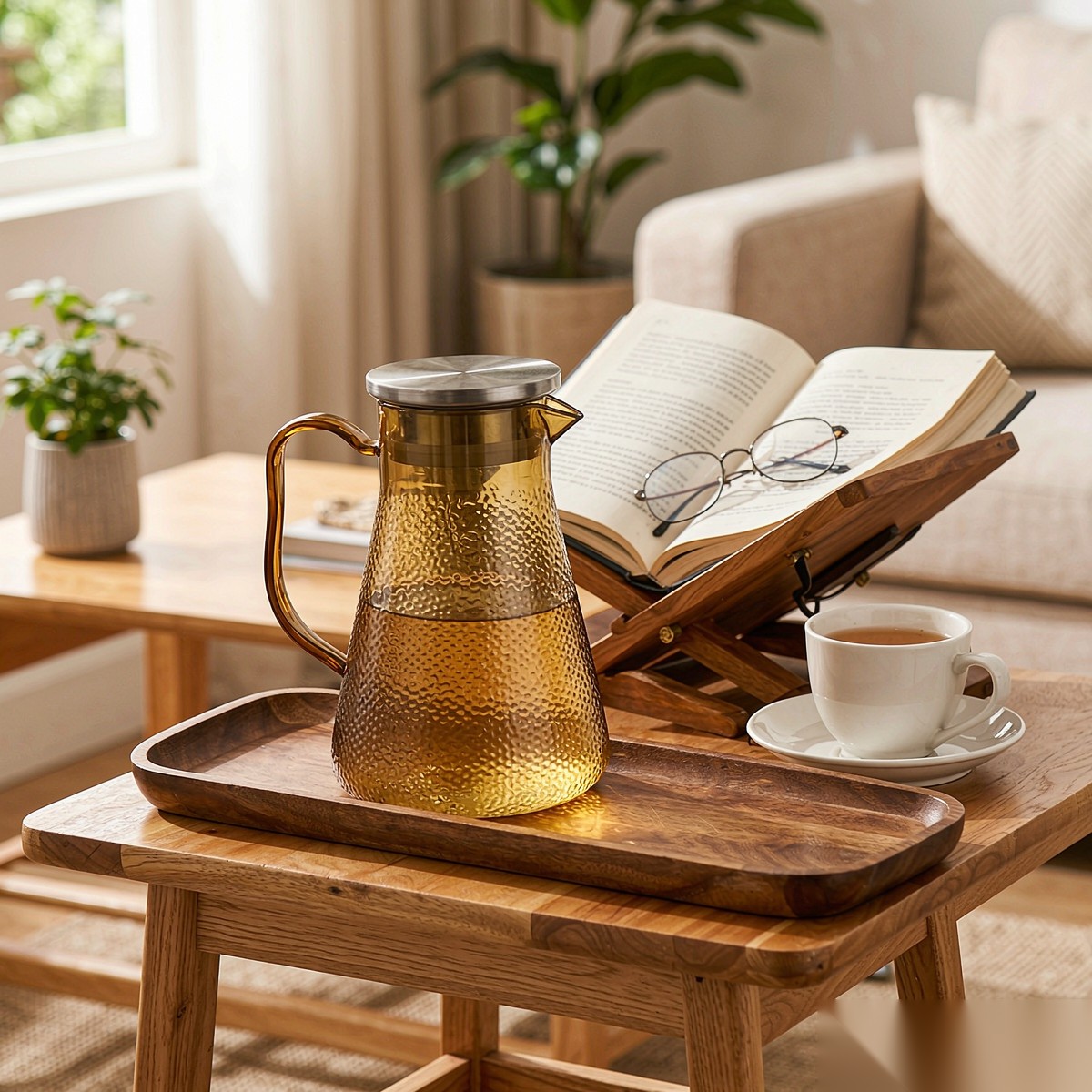 BY-9191C unbreakable PC full-handle water pitcher (tea) - in use for afternoon tea