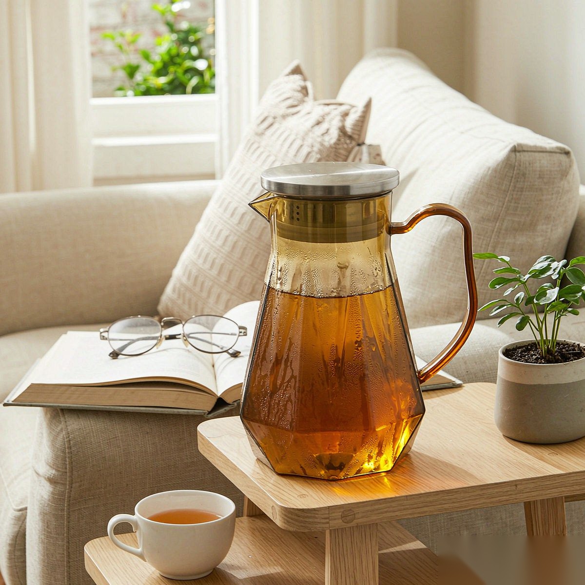 BY-9192B unbreakable PC full-handle water pitcher (tea) - in use for afternoon tea