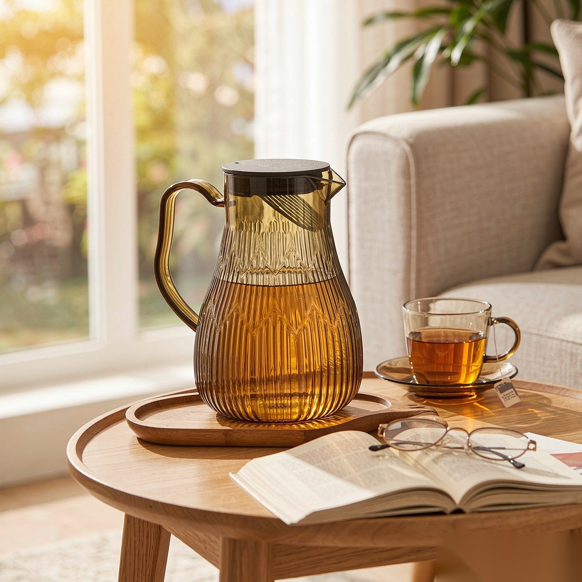 BY-9193C unbreakable PC full-handle water pitcher (tea) - in use for afternoon tea