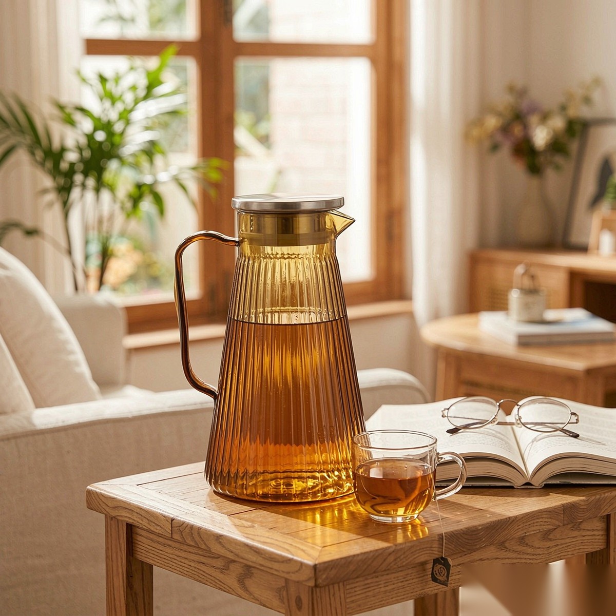 BY-9194B unbreakable PC full-handle water pitcher (tea) - in use for afternoon tea