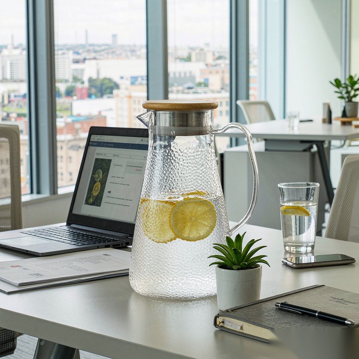 BY-9191B unbreakable PC full-handle water pitcher (wood) - in an office meeting room