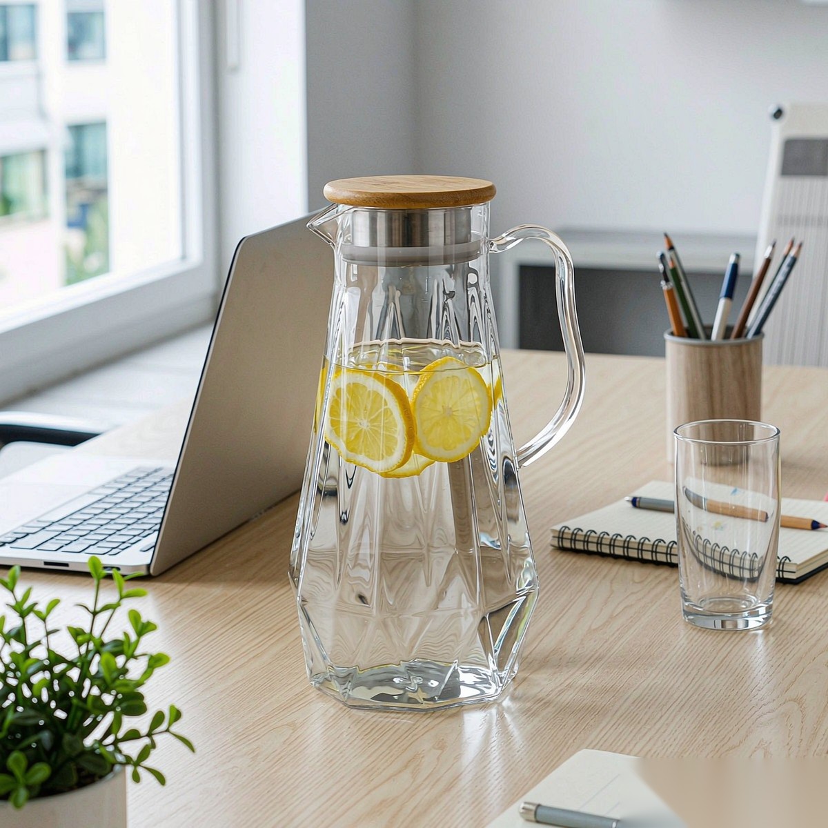 BY-9192A unbreakable PC full-handle water pitcher (wood) - in an office meeting room