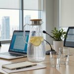 BY-9193A unbreakable PC full-handle water pitcher (wood) - in an office meeting room