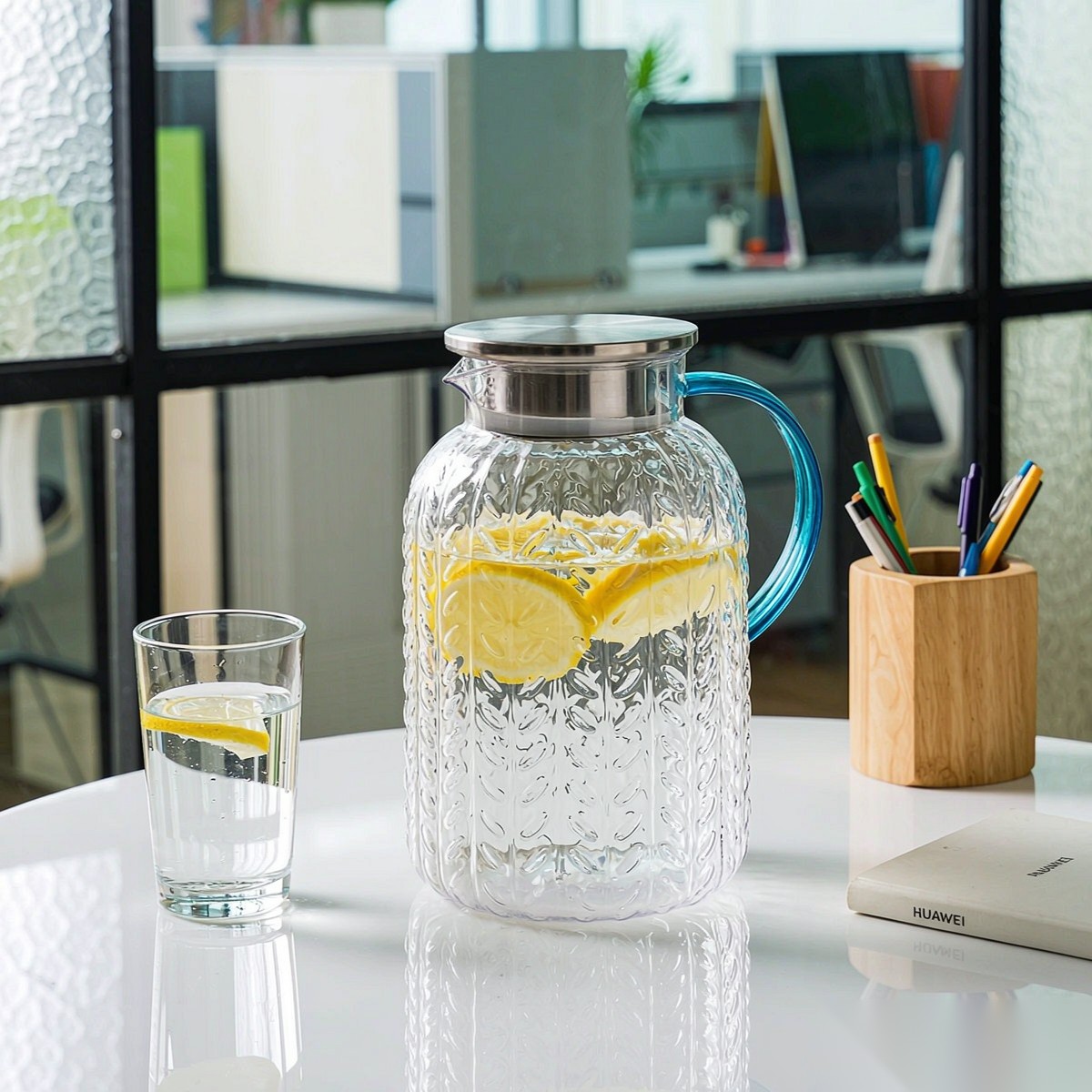 BY-9196A unbreakable PC full-handle water pitcher (steel) - in an office meeting room