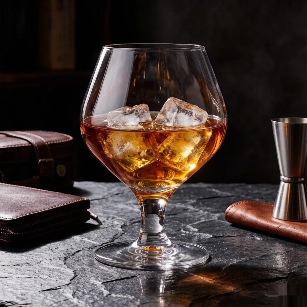 BY-9912C PC brandy snifter in premium black & grey texture