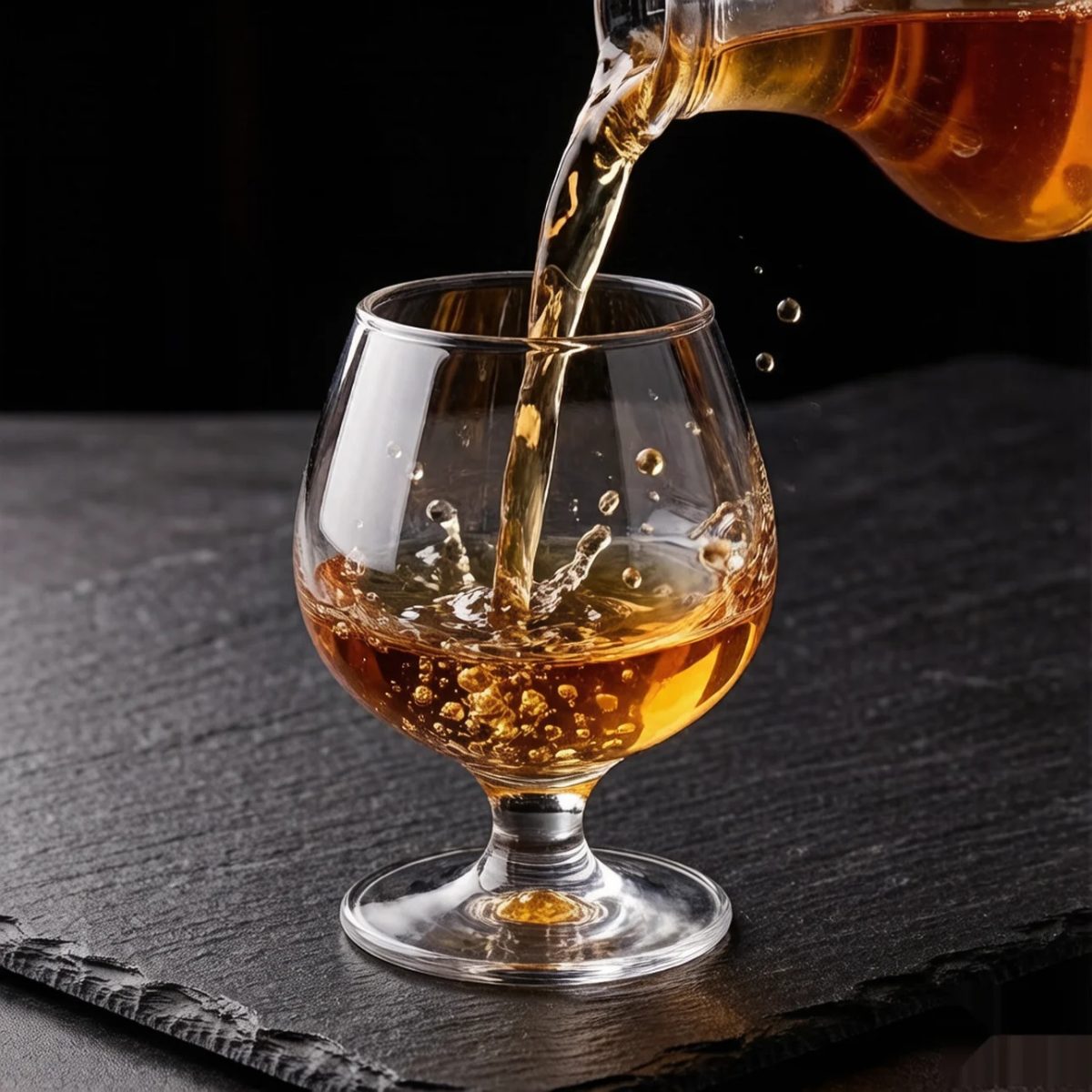 BY-9912D PC brandy snifter in pouring action shot