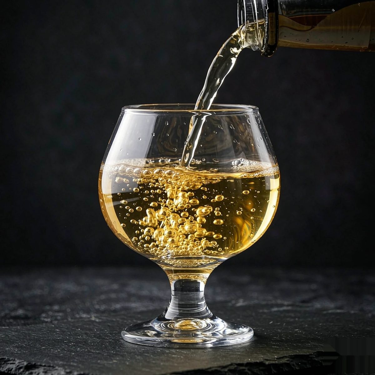 BY-9912F PC brandy snifter in pouring action shot