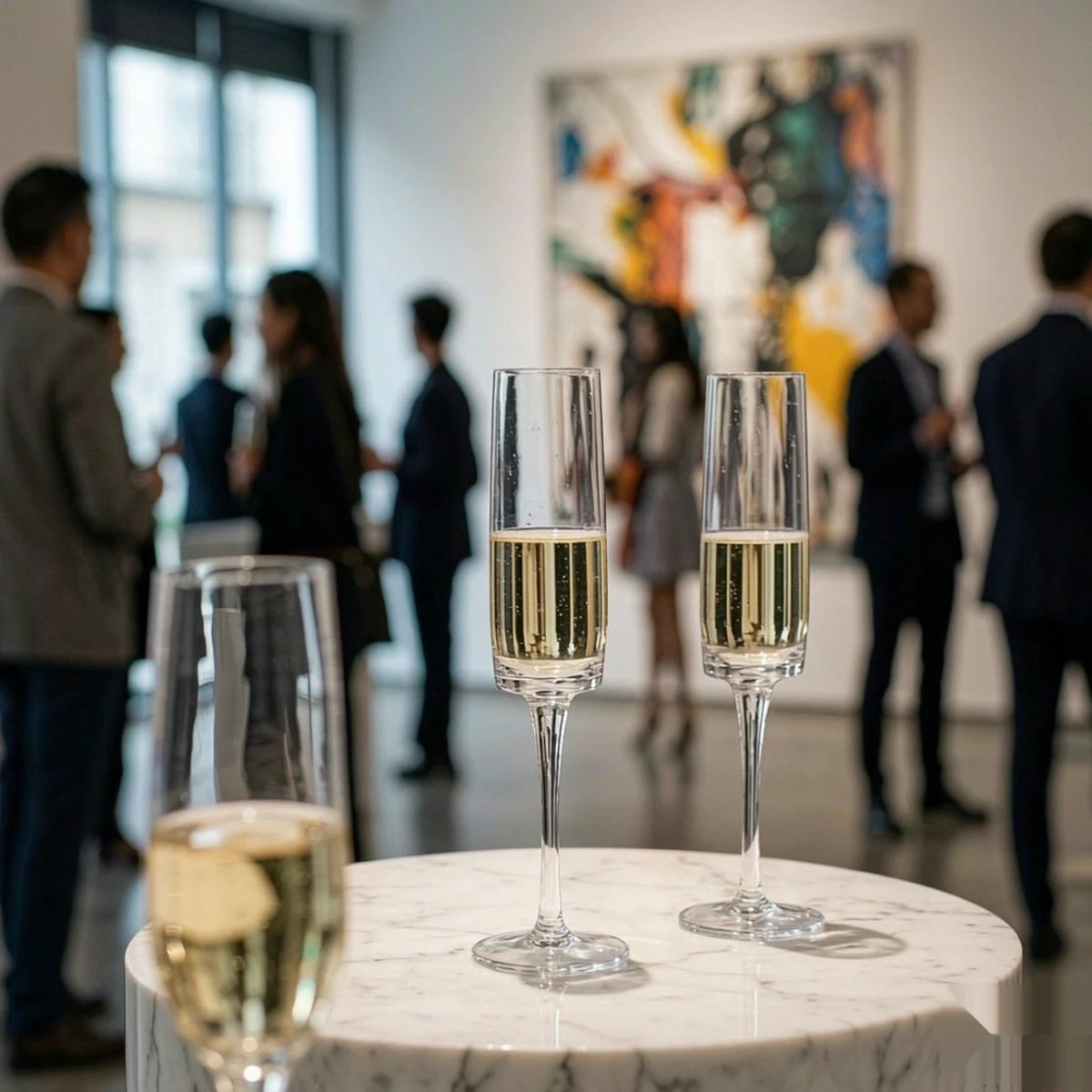 BY-9915 PC champagne flute in gallery opening event