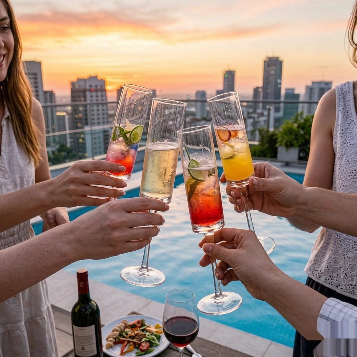 BY-9915 PC champagne flute in rooftop poolside service