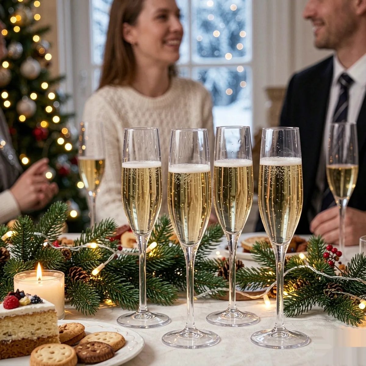 BY-9916 PC champagne flute in winter holiday service