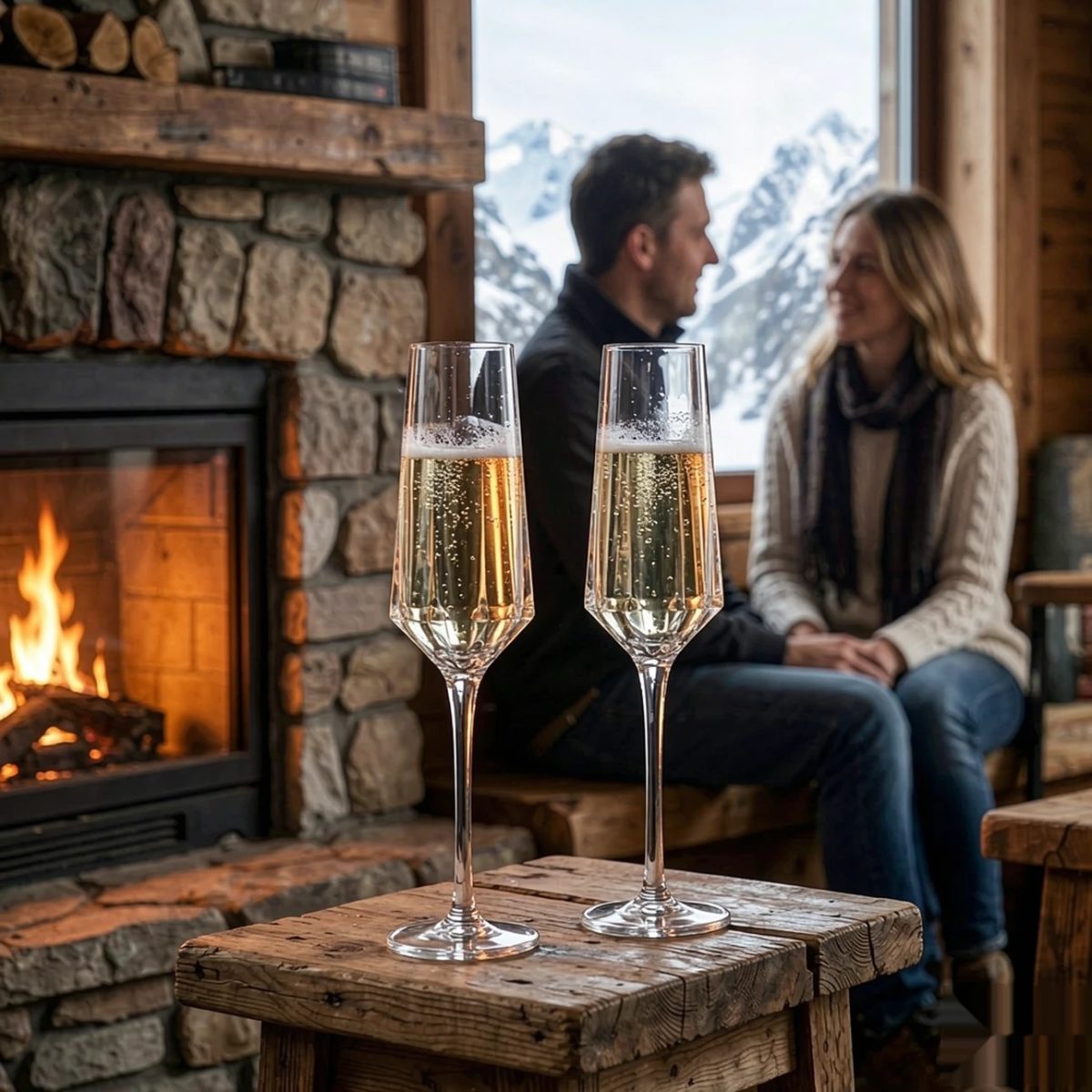BY-9917 PC diamond-cut goblet in ski chalet setting