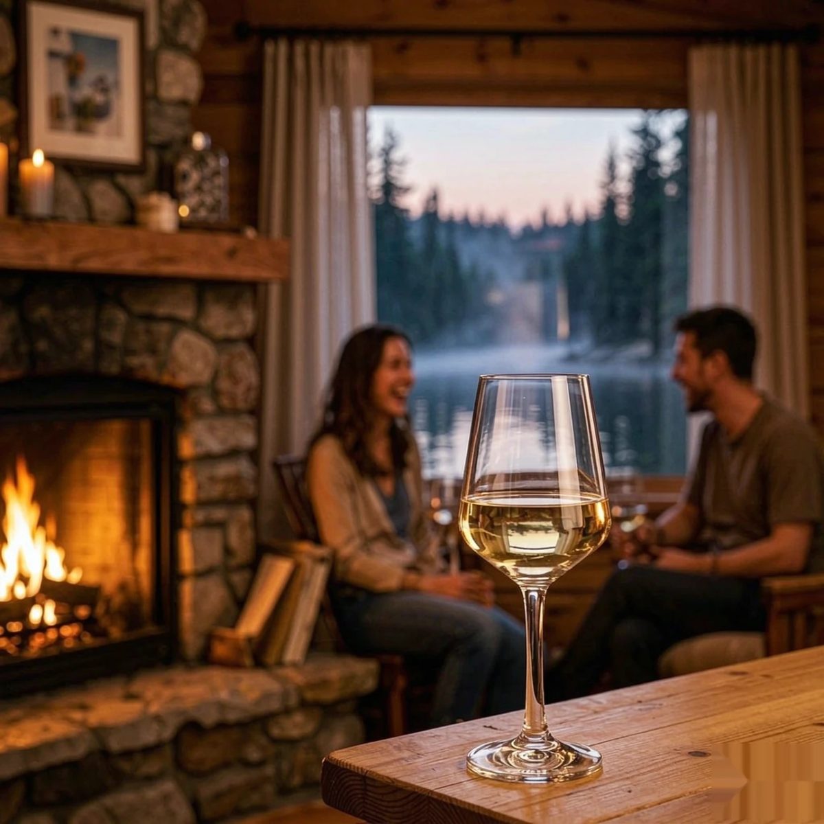 BY-9920B PC wine goblet in lakeside cabin setting