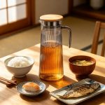 BY-9160B-1 unbreakable PC stainless steel handle water pitcher - at a Japanese-style breakfast