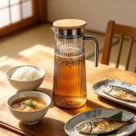 BY-9160C-1 unbreakable PC stainless steel handle water pitcher - at a Japanese-style breakfast