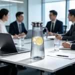 BY-9160A-1 unbreakable PC stainless steel handle water pitcher - in a meeting room