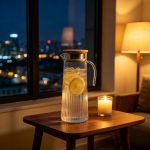 BY-9160B-1 unbreakable PC stainless steel handle water pitcher - by a window in the evening