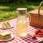 BY-9160B-1 unbreakable PC stainless steel handle water pitcher - on an outdoor picnic