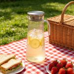 BY-9160A-1 unbreakable PC stainless steel handle water pitcher - on an outdoor picnic