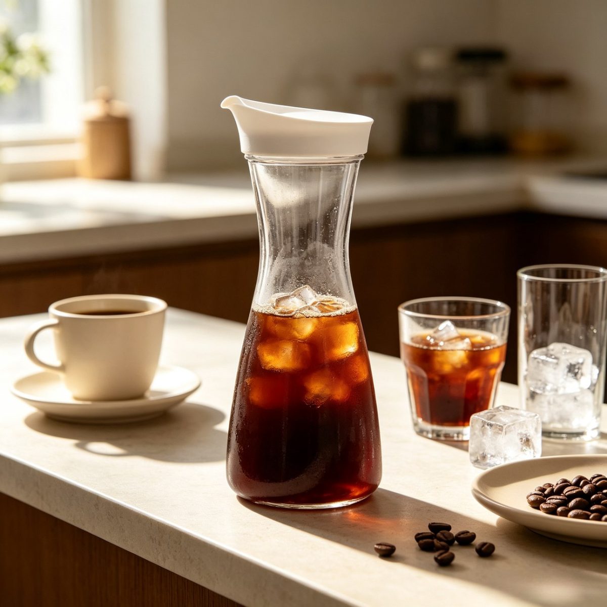 BY-9171 unbreakable PC juice pitcher - holding iced coffee