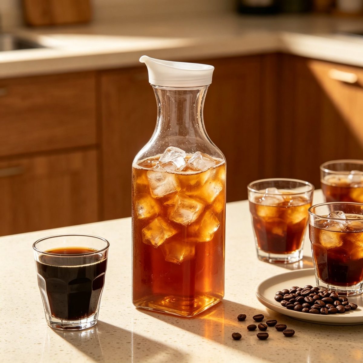 BY-9177A unbreakable PC juice pitcher - holding iced coffee