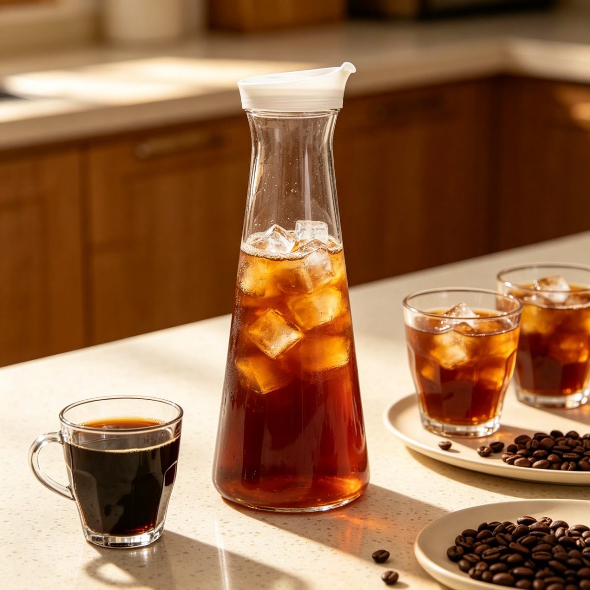 BY-9180 unbreakable PC juice pitcher - holding iced coffee