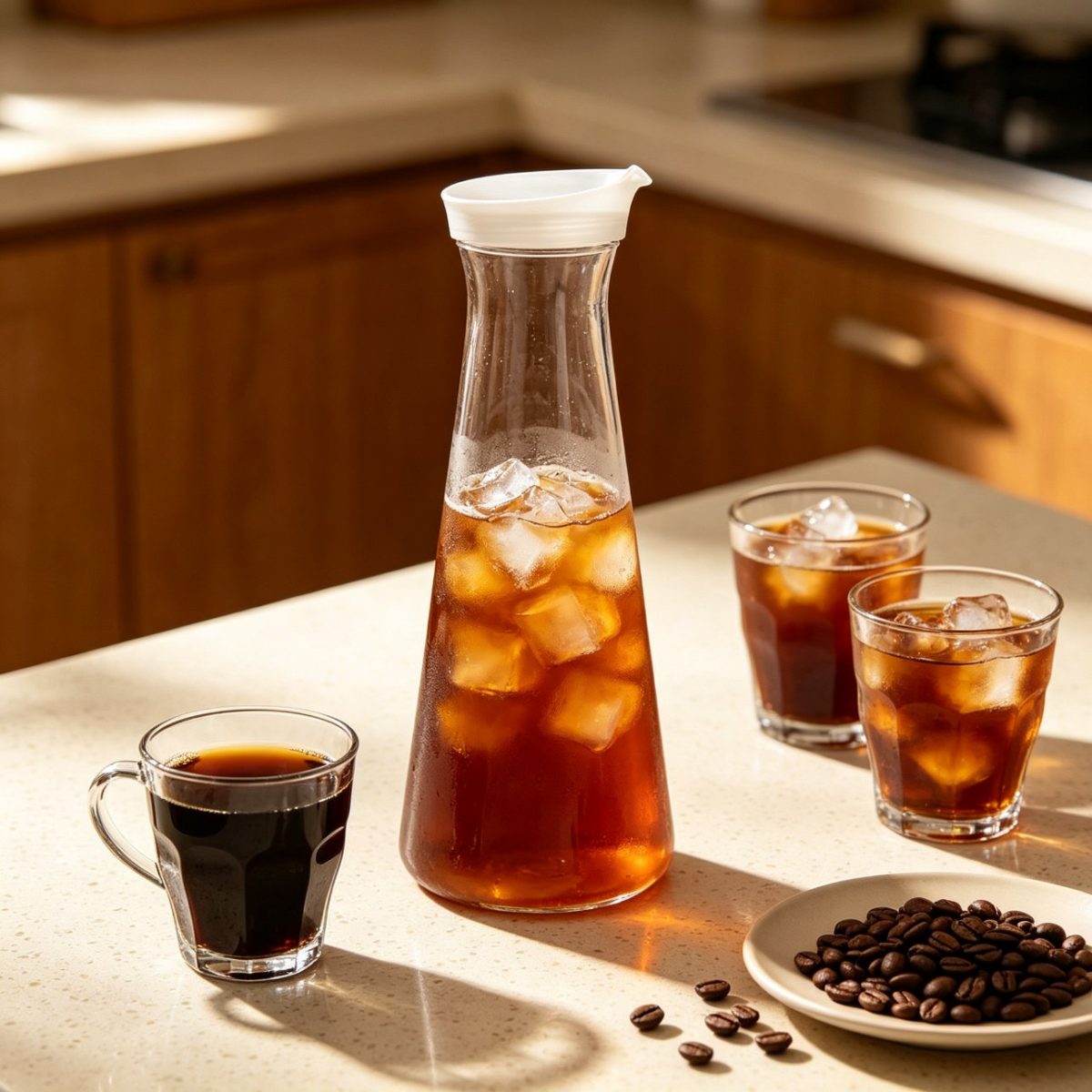 BY-9181 unbreakable PC juice pitcher - holding iced coffee