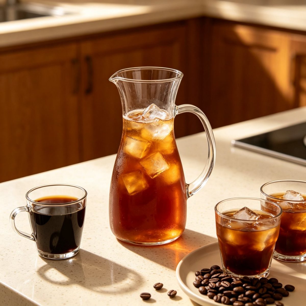BY-9310A unbreakable PC juice pitcher - holding iced coffee