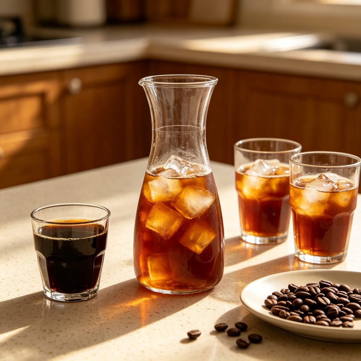 BY-9310B unbreakable PC juice pitcher - holding iced coffee