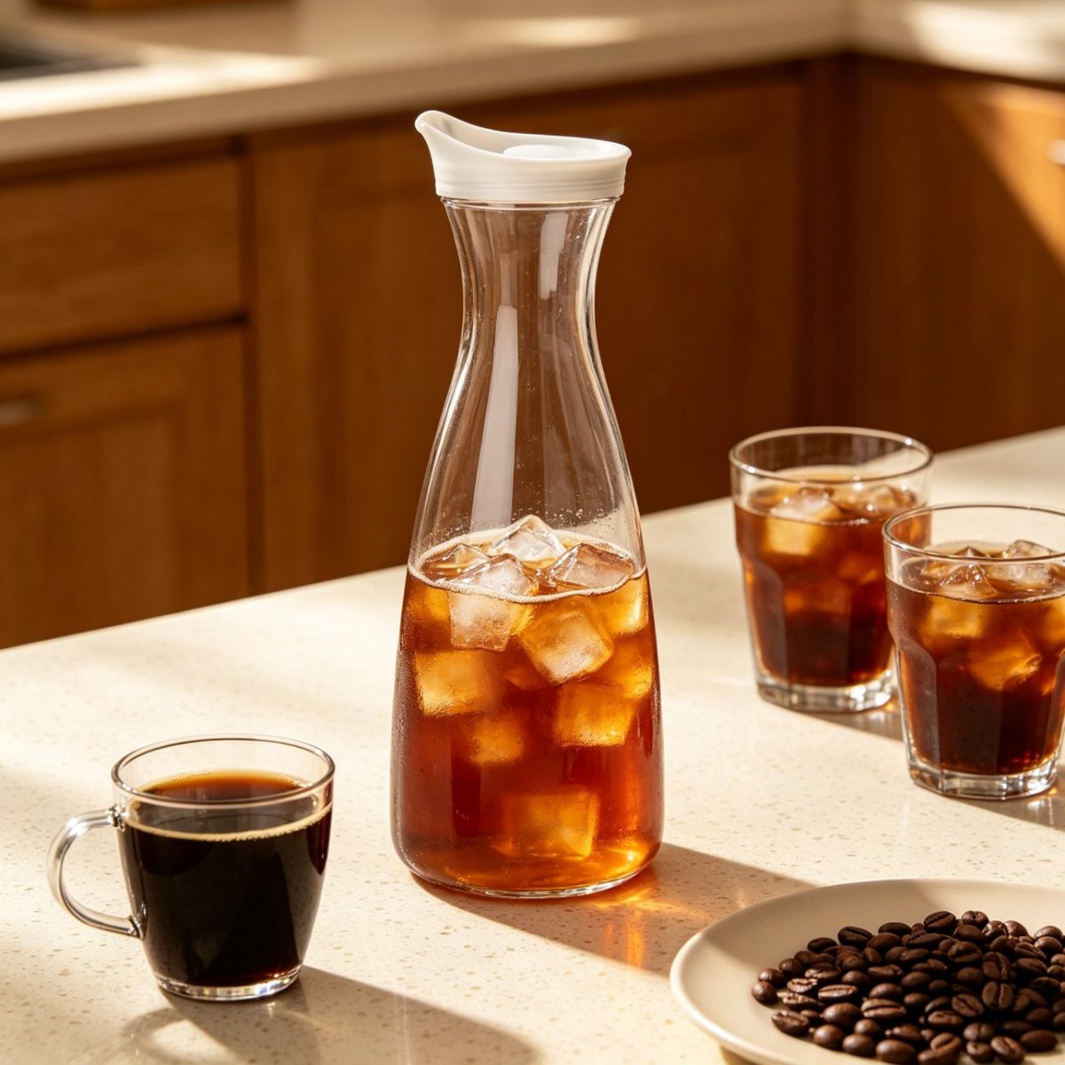 BY-9173 unbreakable PC juice pitcher - holding iced coffee