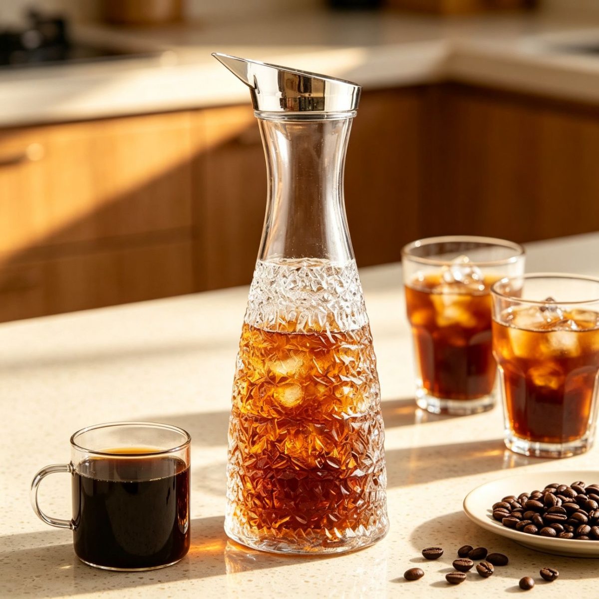 BY-9173B unbreakable PC juice pitcher - holding iced coffee