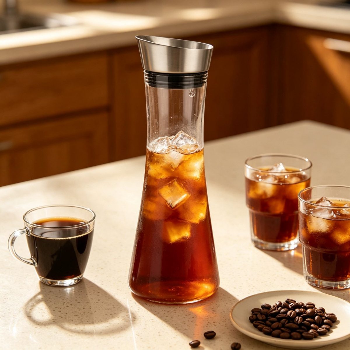 BY-9175A unbreakable PC juice pitcher - holding iced coffee