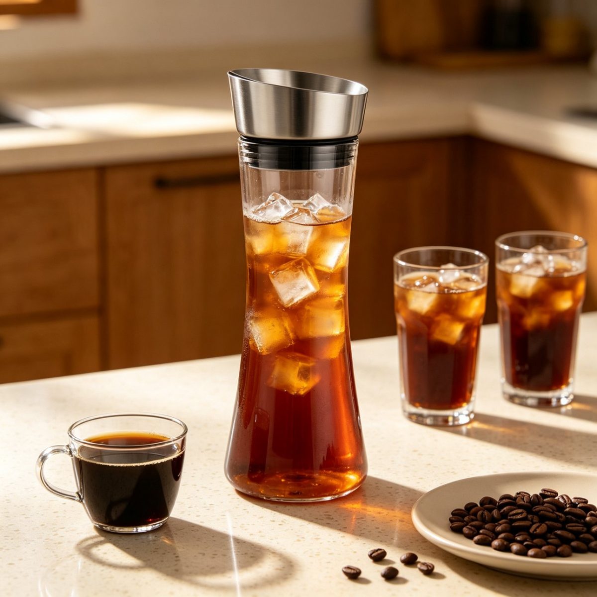 BY-9175B unbreakable PC juice pitcher - holding iced coffee