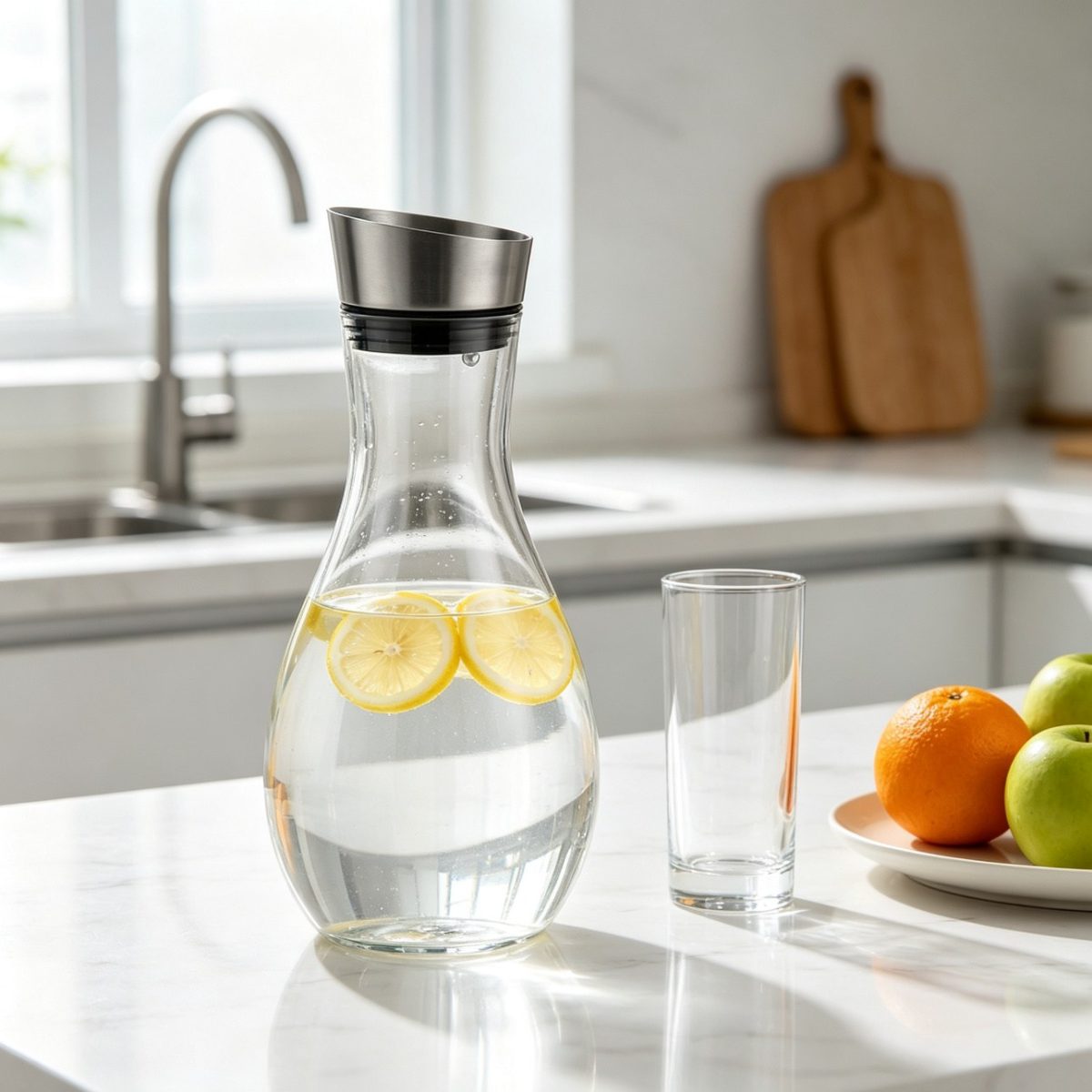 BY-9176B unbreakable PC juice pitcher - on a kitchen counter