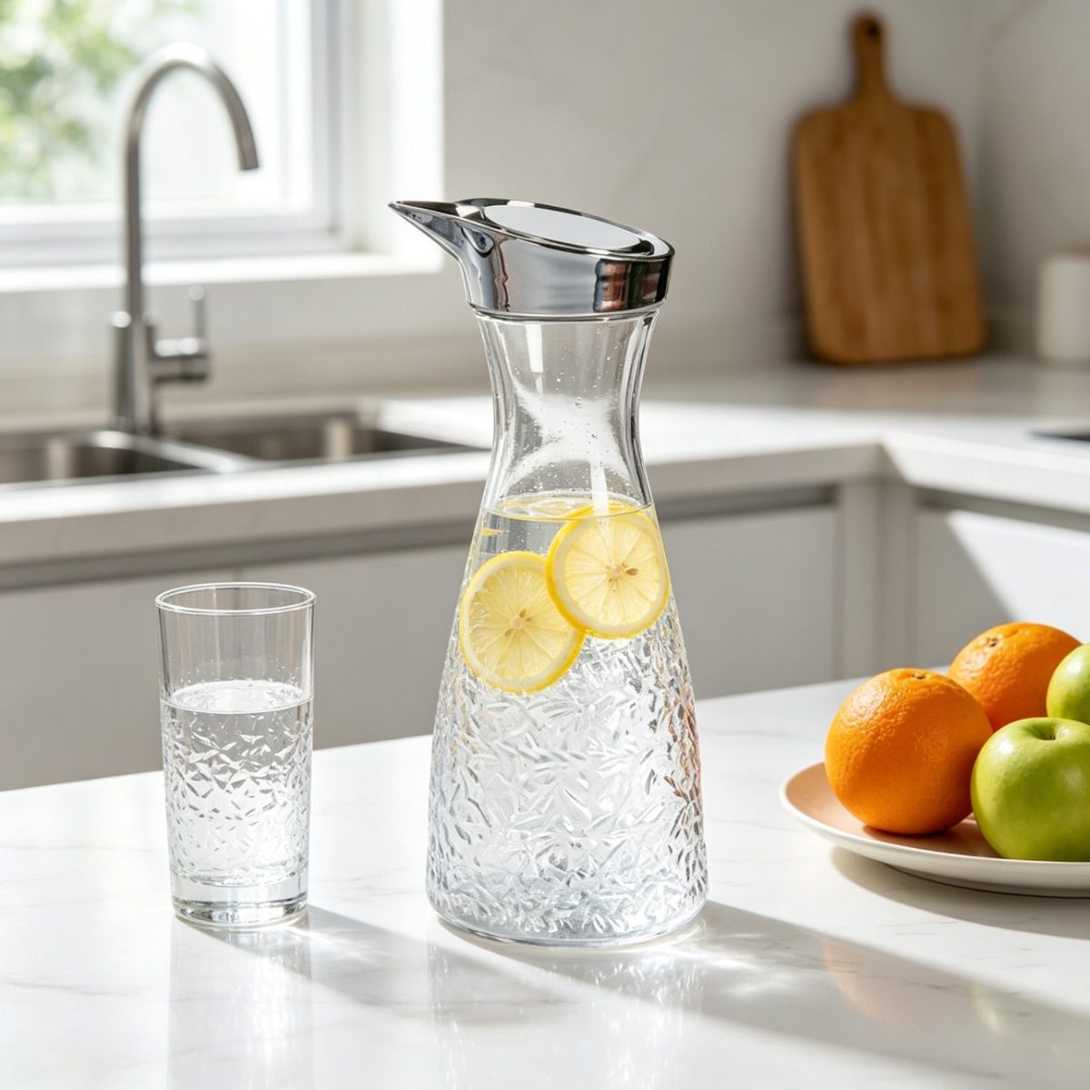 BY-9171B unbreakable PC juice pitcher - on a kitchen counter
