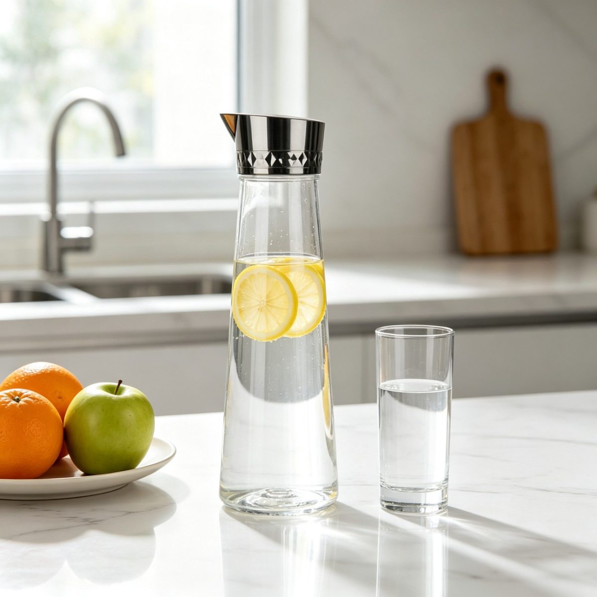 BY-9174B unbreakable PC juice pitcher - on a kitchen counter