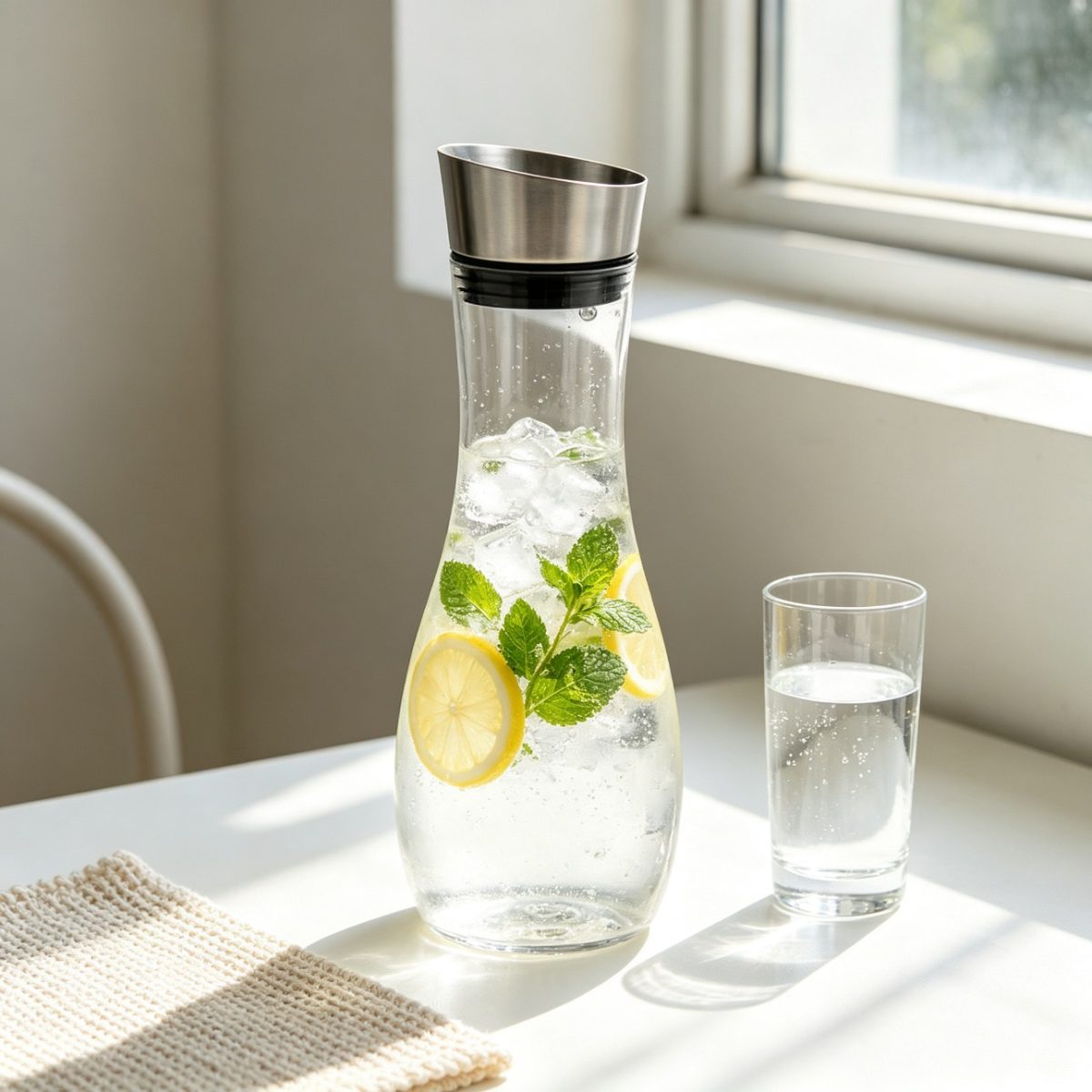 BY-9176A unbreakable PC juice pitcher - filled with lemon and mint infused water