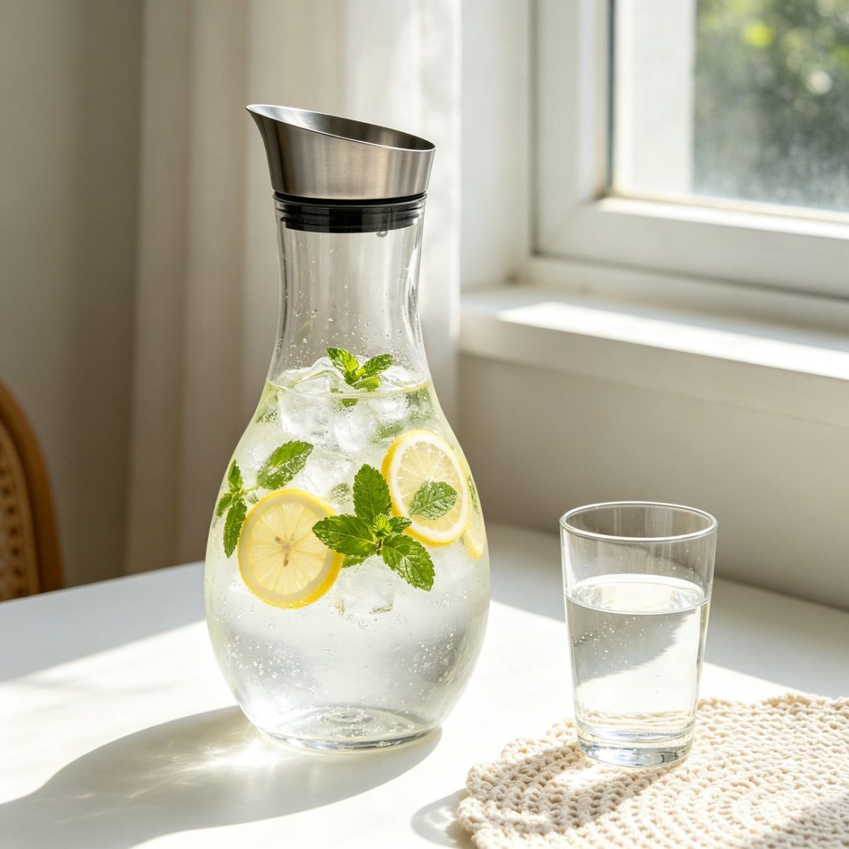 BY-9176B unbreakable PC juice pitcher - filled with lemon and mint infused water