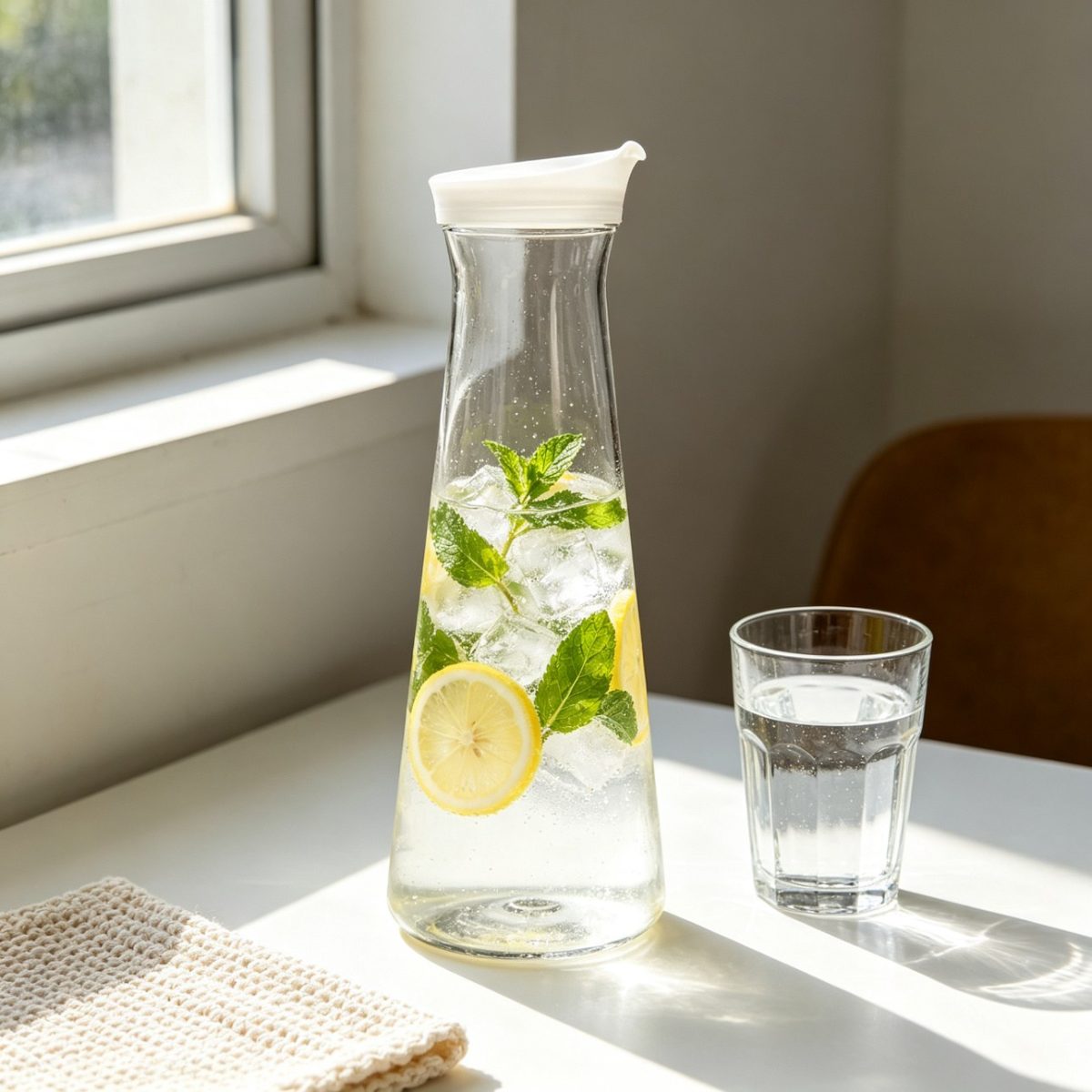 BY-9180 unbreakable PC juice pitcher - filled with lemon and mint infused water