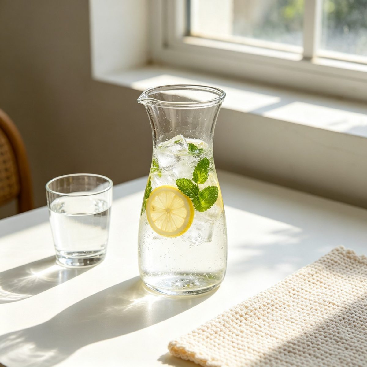 BY-9310B unbreakable PC juice pitcher - filled with lemon and mint infused water