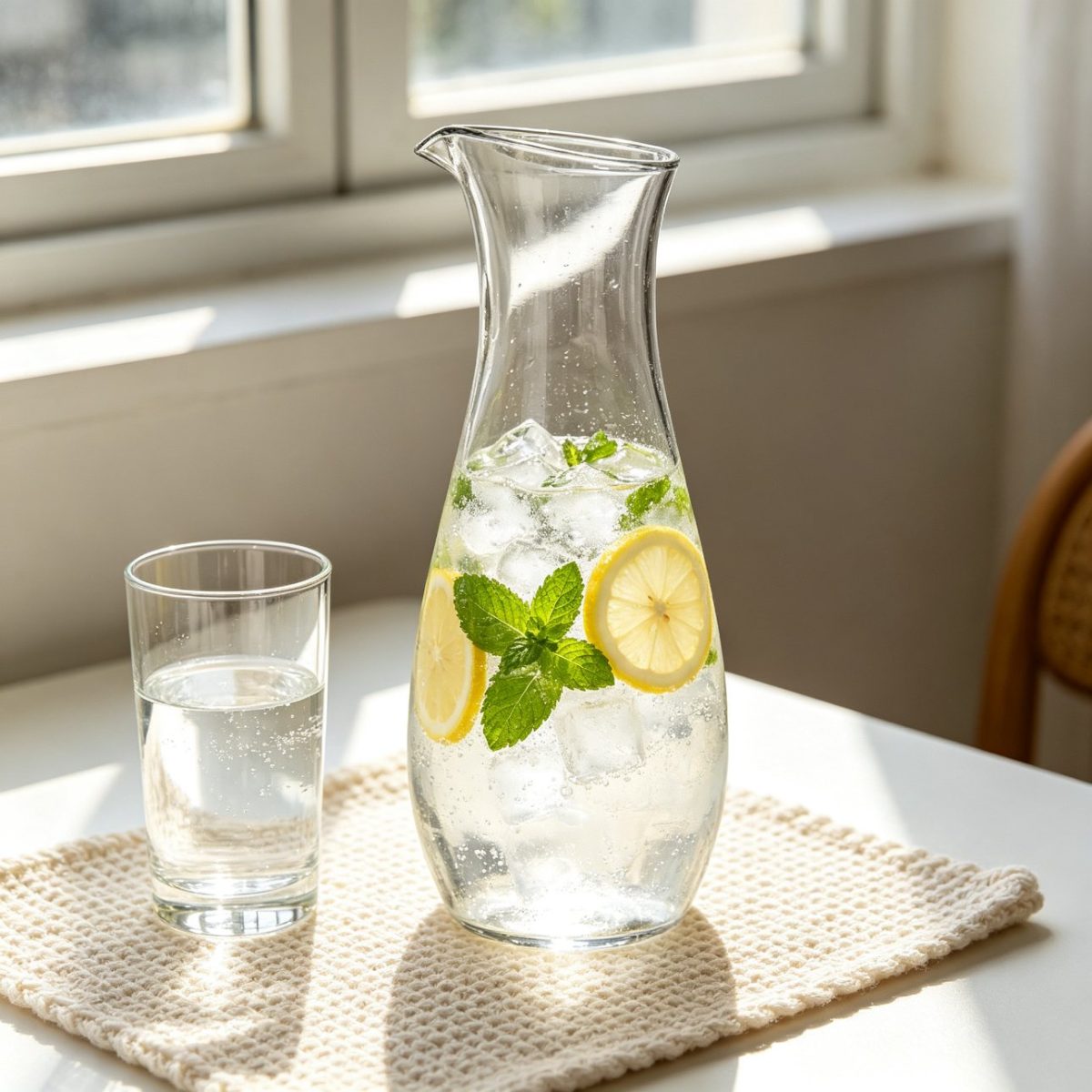 BY-9311 unbreakable PC juice pitcher - filled with lemon and mint infused water