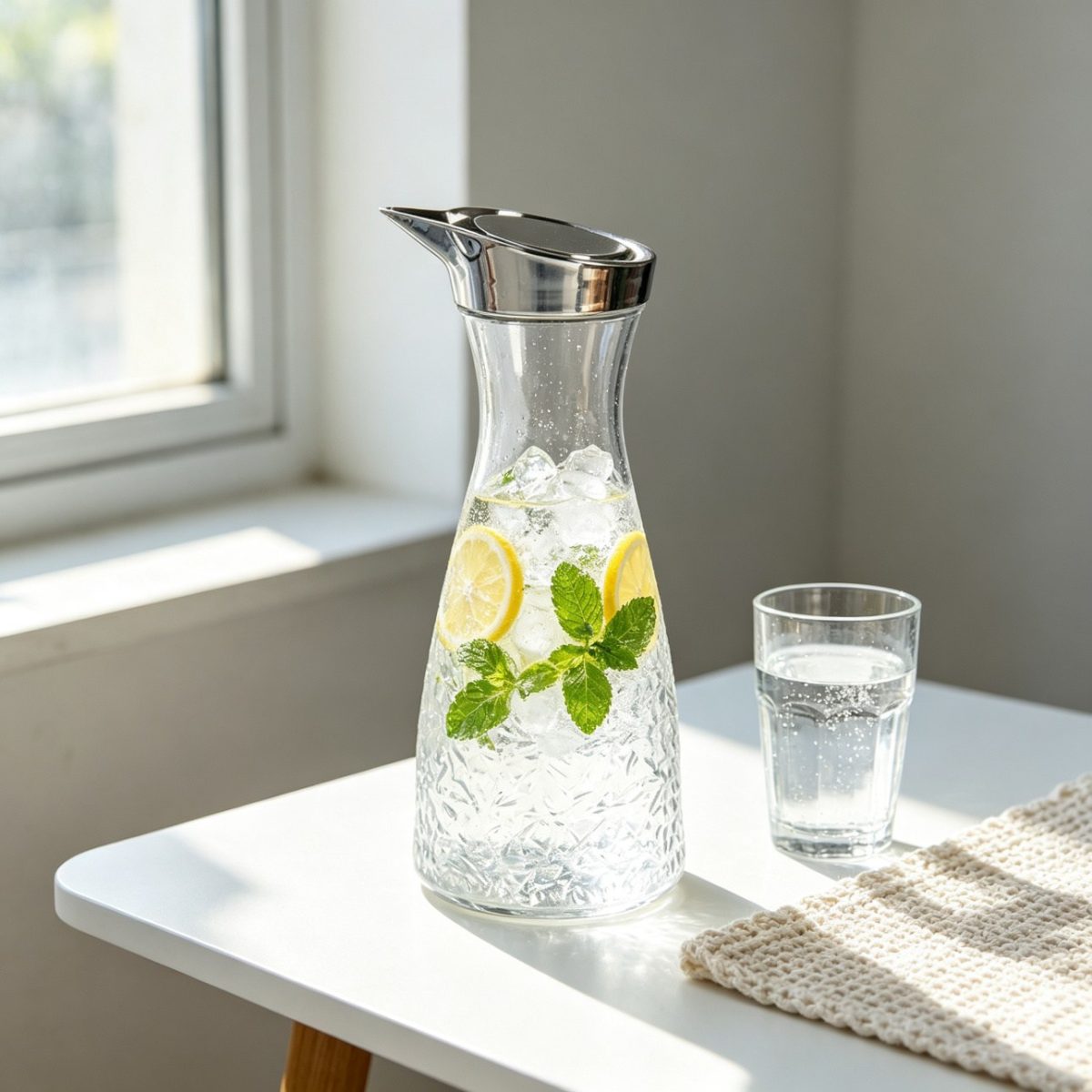 BY-9171B unbreakable PC juice pitcher - filled with lemon and mint infused water