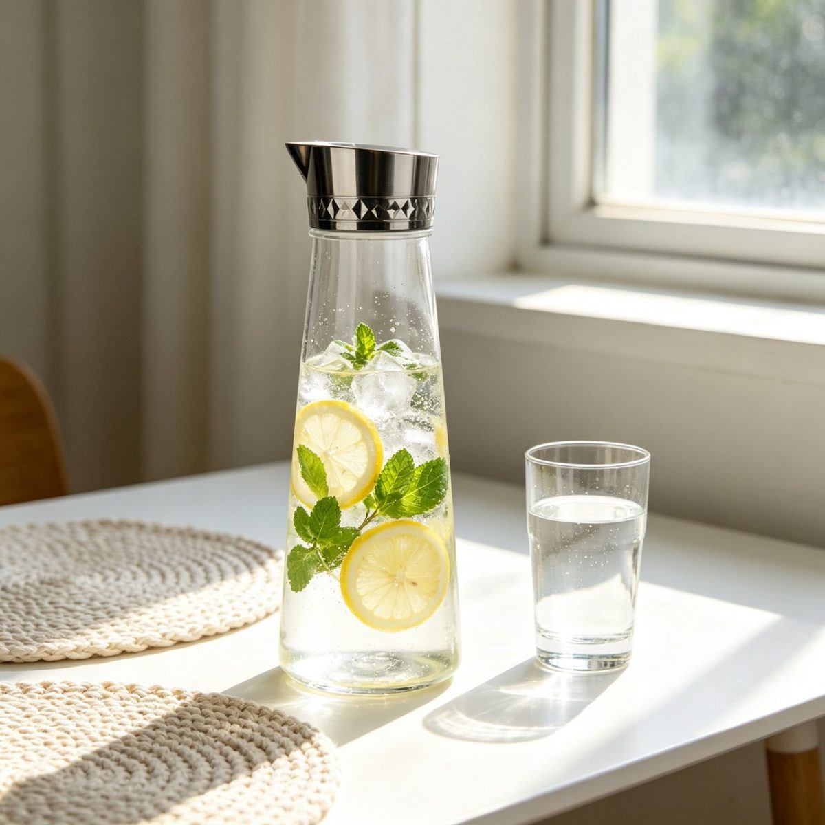 BY-9174B unbreakable PC juice pitcher - filled with lemon and mint infused water