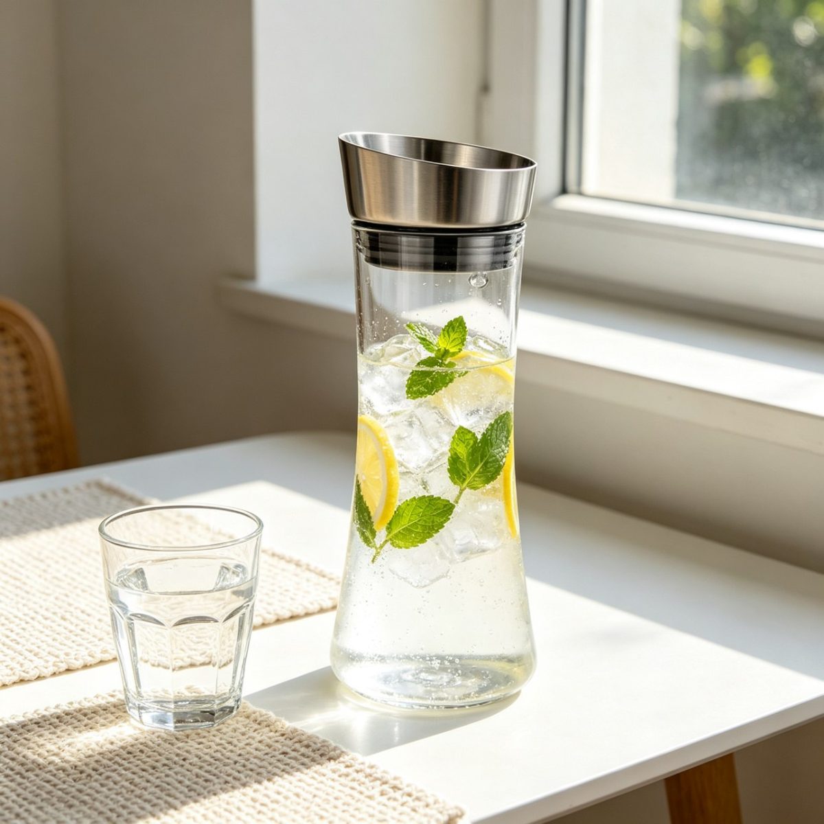 BY-9175C unbreakable PC juice pitcher - filled with lemon and mint infused water