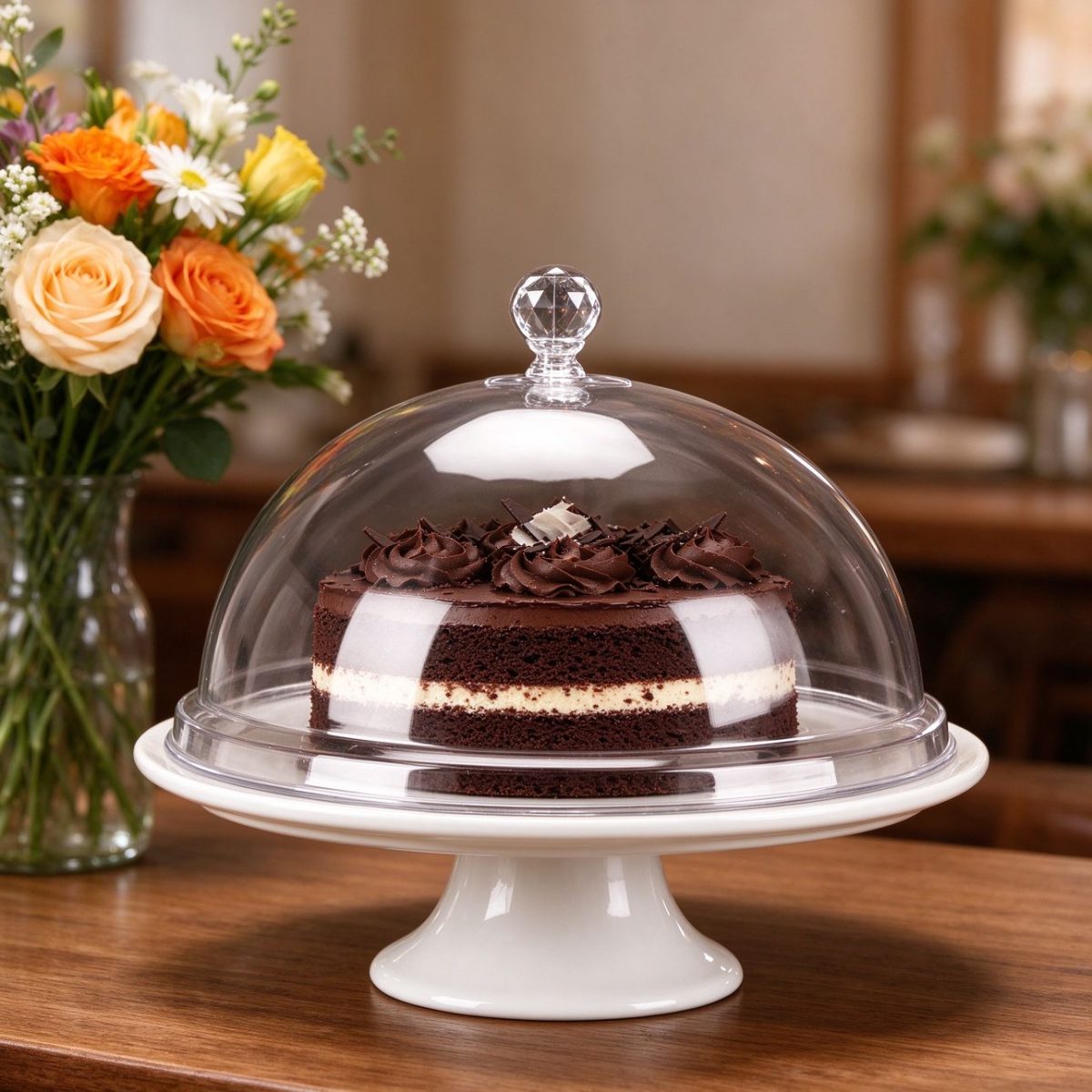 clear cake dome cover BY-9251 — Chocolate cake