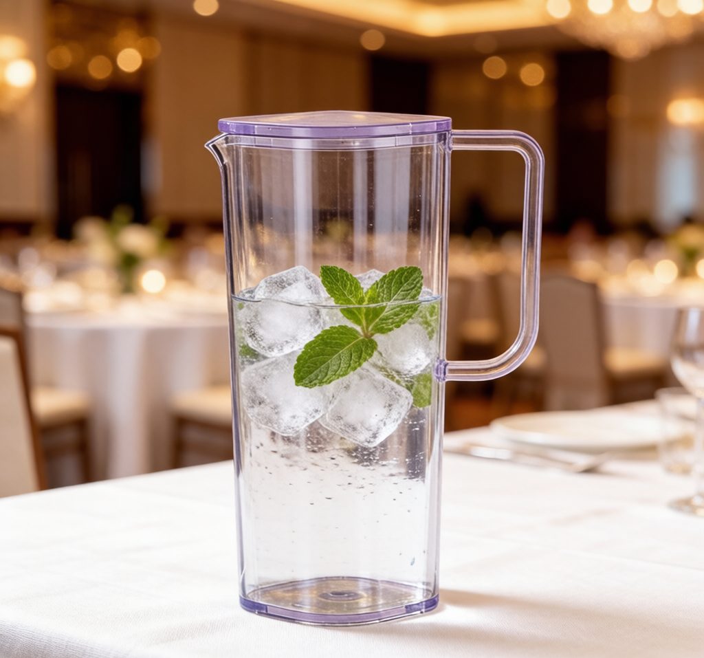 BY-9166 full-handle PC water pitcher on hotel banquet table