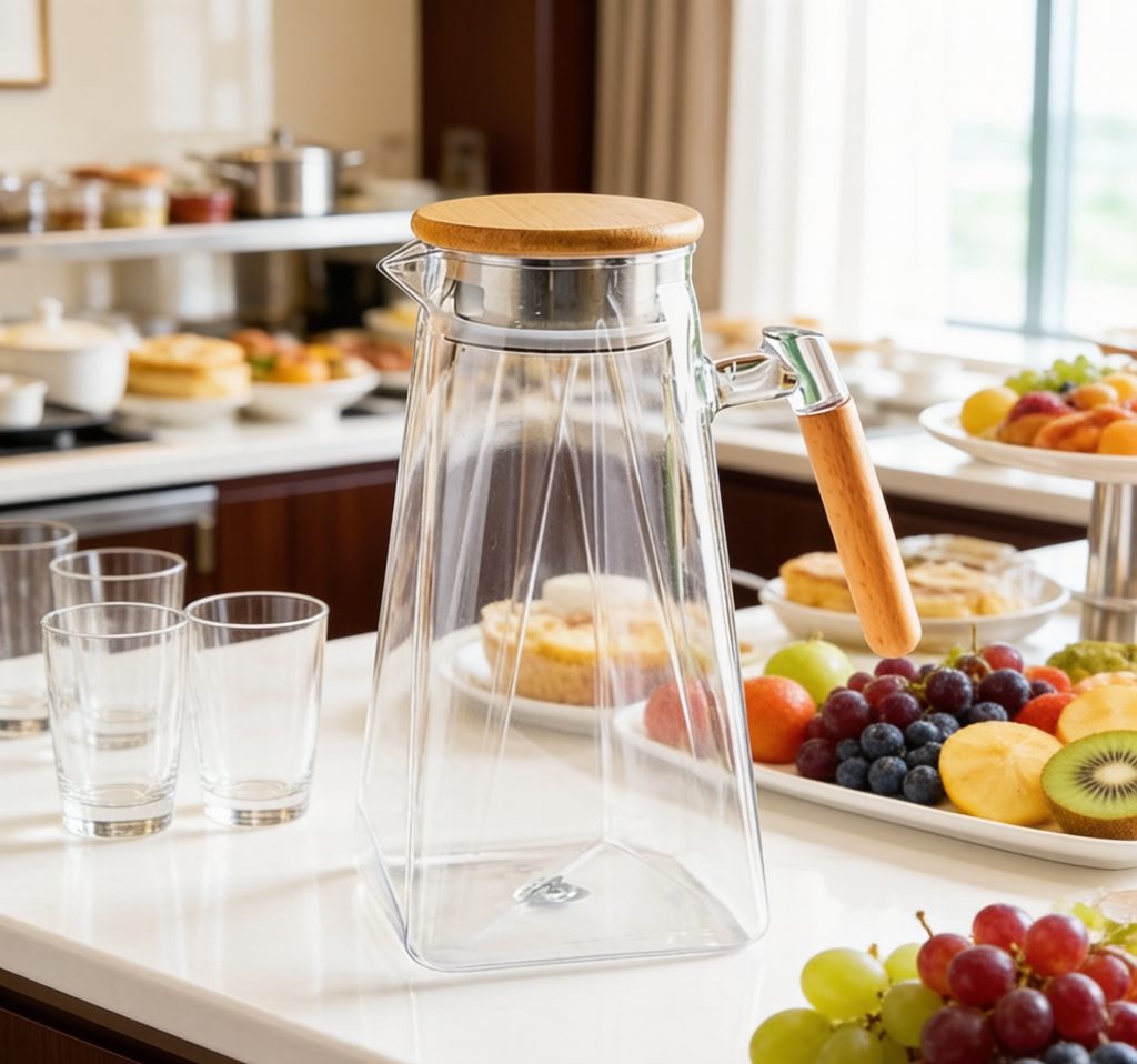 BY-9183A PC water pitcher with beech wood lid